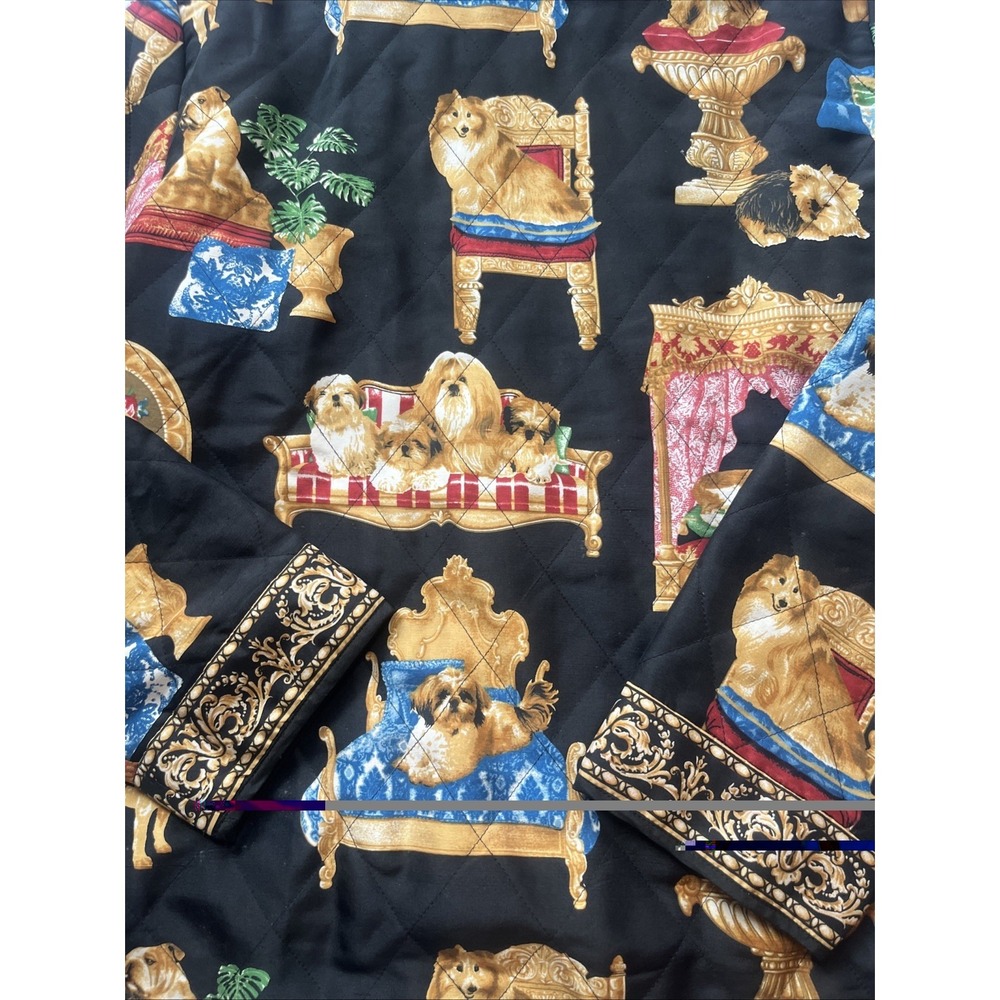 Vtg Victor Costa Occasion 100% Silk Quilted Dog Print Jacket Baroque Zip Small - Picture 14 of 14